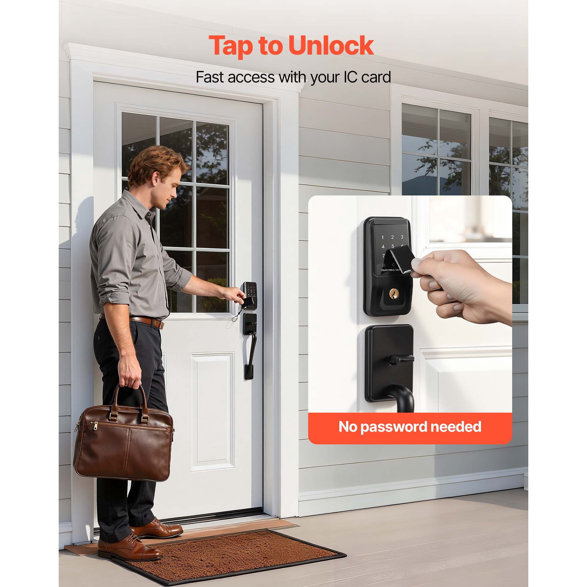 Keyless Entry Door Lock with Handle Set Electronic Keypad Deadbolt IC Card for Home Matte Black