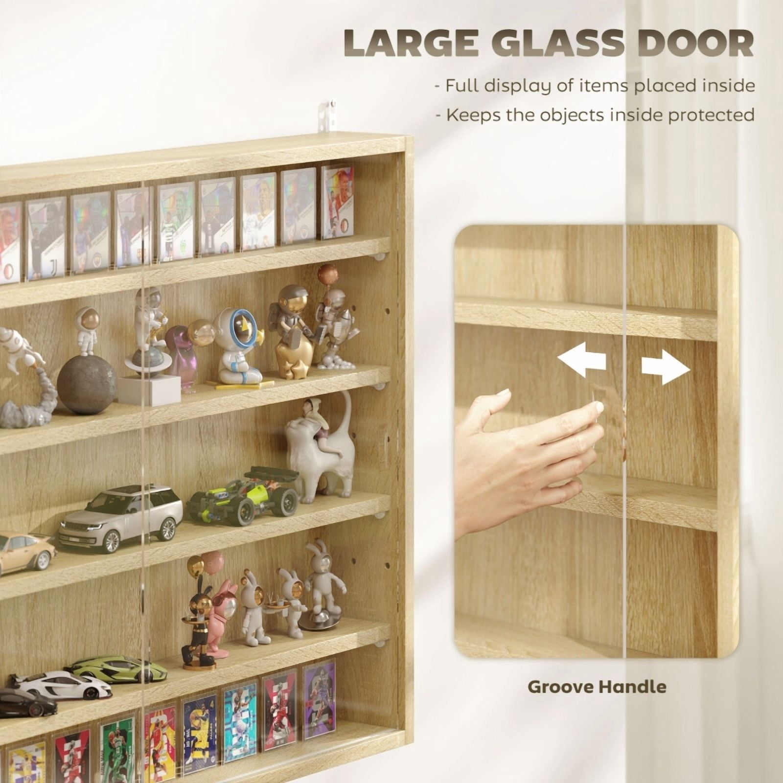 Alvantor in 5-Tier Wall Display Storage Cabinet with Glass Doors & Adjustable Shelves 23.6"x31.5"x3.7" Oak