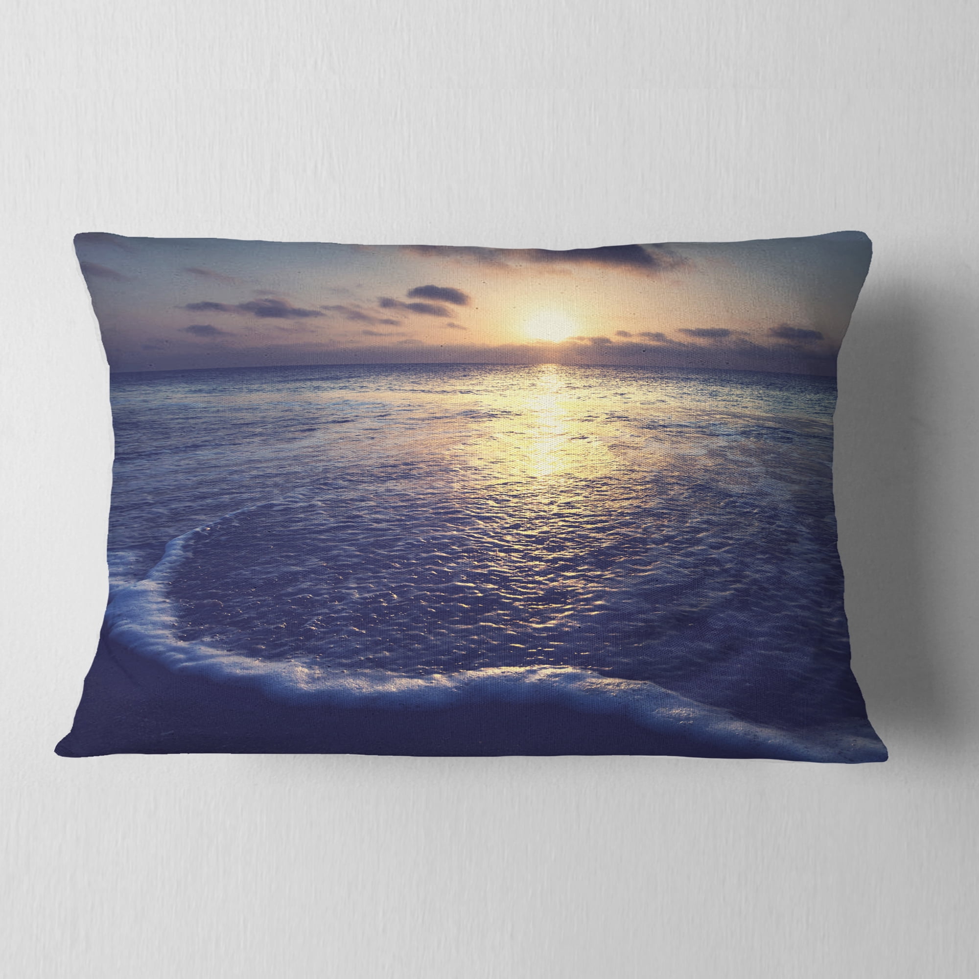 Designart Tranquil Blue Beach At Sunset - Seascape Throw Pillow - 12x20