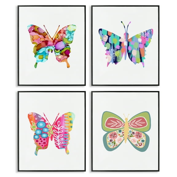 Stupell Industries Bold Patterned Butterflies Insects Painting Black Framed Art Print Wall Art, 11 x 14, Set of 4