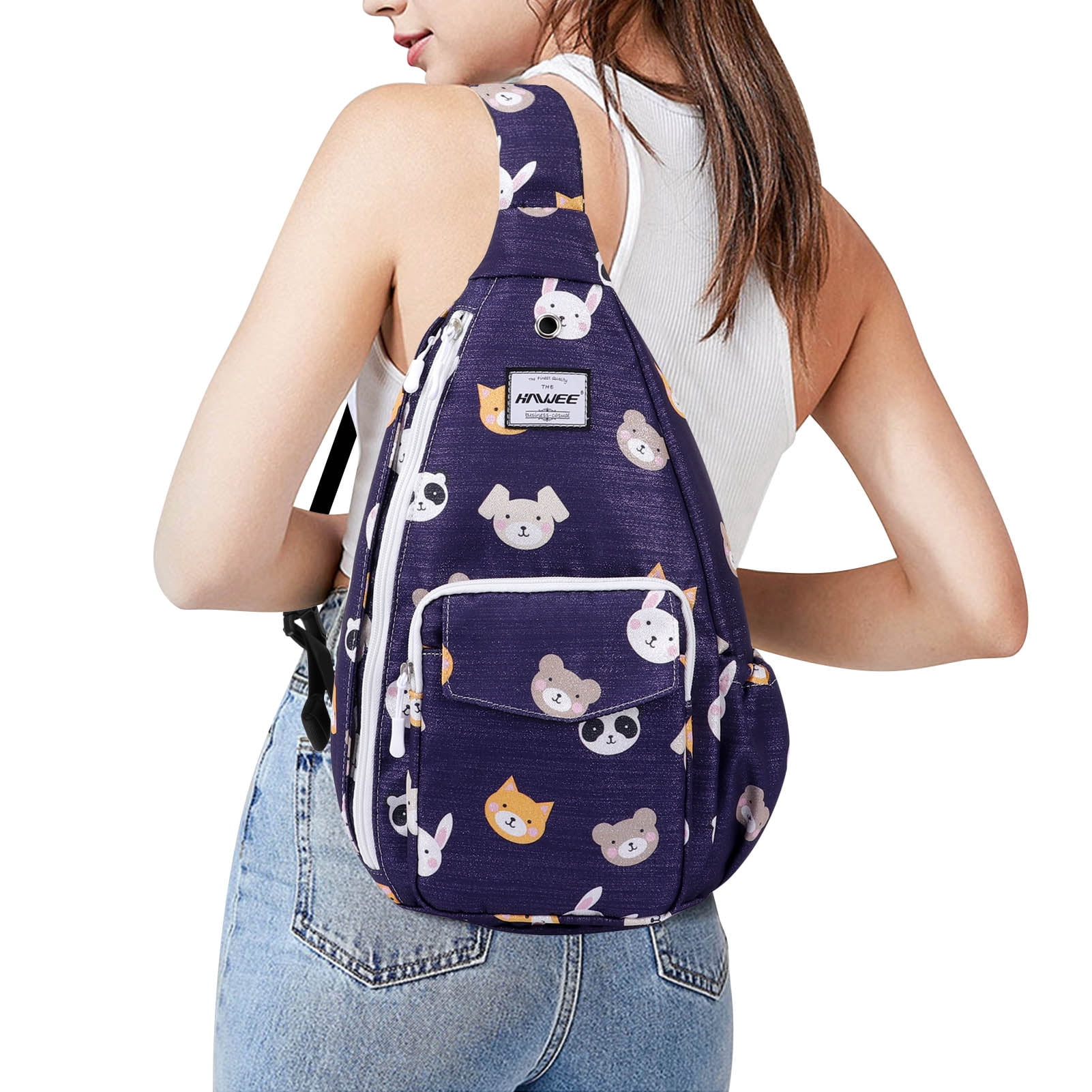 HAWEE Waterproof Crossbody Bag forWomens Chest Sling Backpack with Bear Rabbit Print, Bear