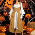 thumbnail image 2 of Alkepwun Women's Renaissance Costume Outer Corset Vest with Lace-Up Front Bell Long Sleeve Maxi Gown Irregular High-Low Hem Draped Breathable Vintage Victorian Dress for Medieval Events and Halloween, 2 of 8