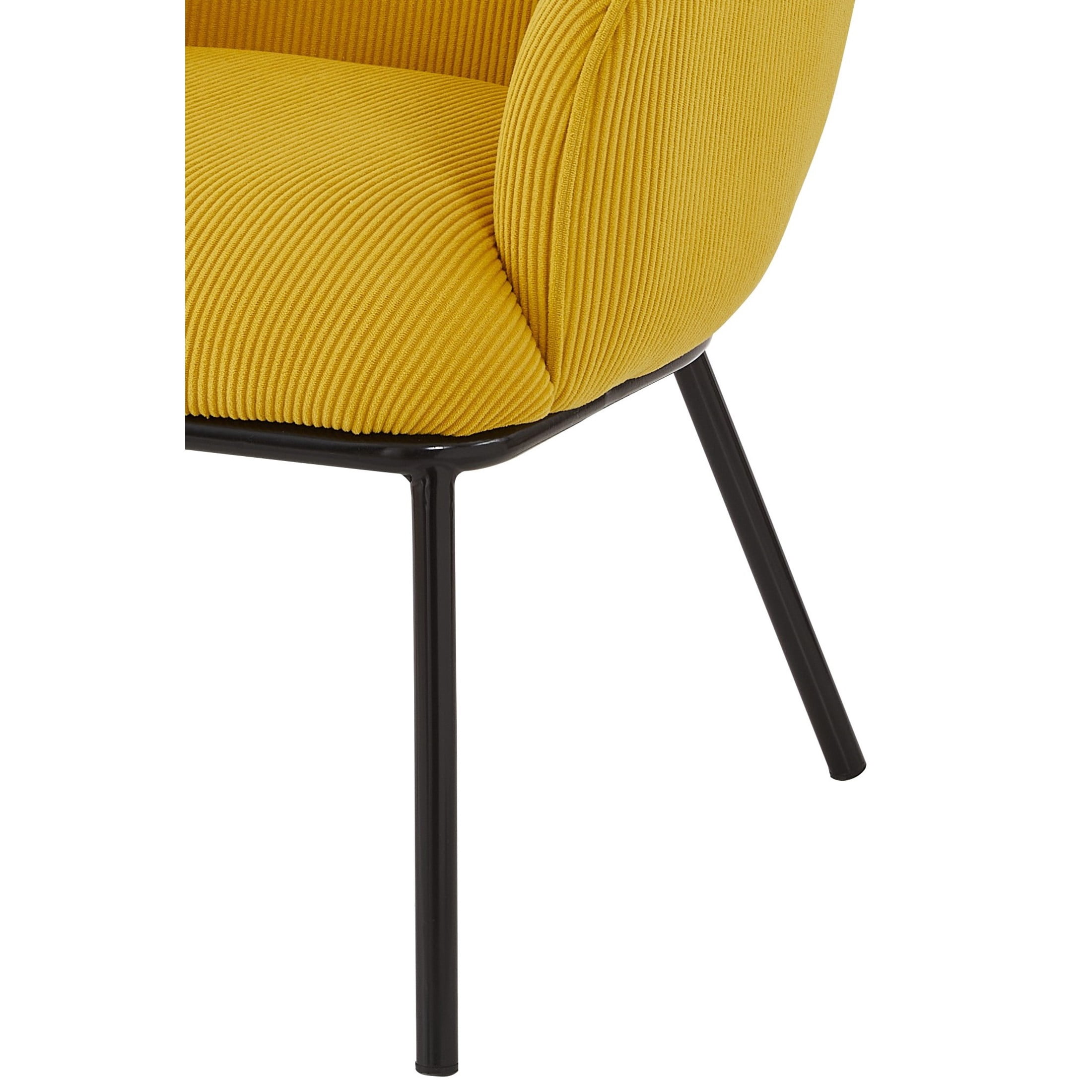GDF Studio Mid-Century Modern Barrel Accent Chair with Corduroy Upholstery & Metal Legs, Yellow