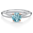 thumbnail image 3 of Gem Stone King 10K Two Tone Gold Blue Zircon Solitaire Engagement Ring for Women | 0.85 Cttw | Round 5MM | Gemstone Birthstone | Size 7, 3 of 6