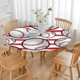 thumbnail image 3 of Red and White Striped Baseballs Pattern Round Fitted Tablecloth with Elastic Edge,Dining Table Cover Waterproof,Outdoor Round Tablecloth for Camping,Dining,Indoor and Outdoor, 3 of 7