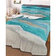 thumbnail image 3 of Quilts Twin Size Bedding Set, Teal Coastal Lightweight Quilted Comforter, Summer Beach Nautical Abstract Art Soft Reversible Bedspread Coverlet with Pillow Covers for All Season, 68" x 86", 3 of 7