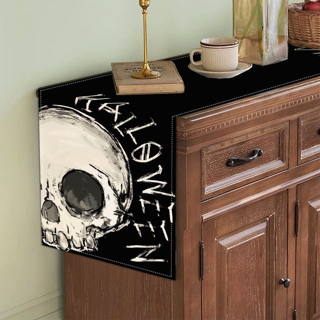 Home Decoration Charm: Linen Witch Bat & Cat Halloween Table Runner Dust & Elegant Décor