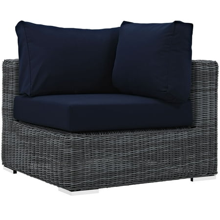 Modern Contemporary Urban Design Outdoor Patio Balcony Corner Lounge Modern Contemporary Urban Design Outdoor Patio Balcony Corner Lounge Chair Navy Blue Rattan