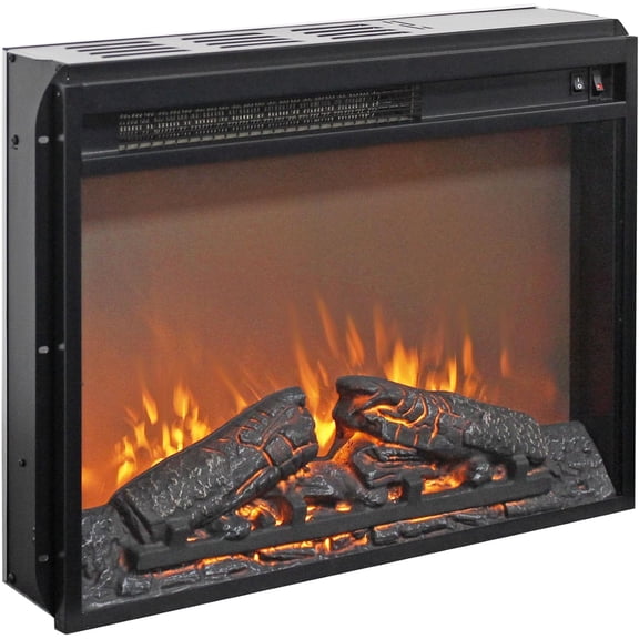 23" Electric Fireplace Insert, Fireplace Heater with Log Set & Realistic Flame, Recessed Fireplace with Over Heating Protection, Low Noise, 1400W, Black(22 15/16" X 17 5/8")
