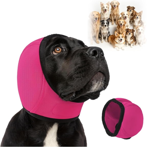 Noise Cancelling Ear Wrap, Adjustable Dog Ear Protection Wrap,Noise Protection Firework Thunder, Dog Ear Muffs Noise Protection, Quiet Silent for Grooming Bathing & Swimming (Rose red,M)