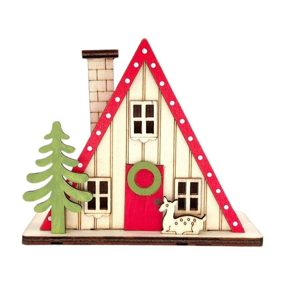 Wadada Pre-Lit Christmas Village House LED Wooden Christmas Scene House with Lights Battery Operated Luminous Farmhouse Christmas Desktop Decoration for Xmas Party Tabletop Mantle Decor (Elk)