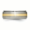 thumbnail image 3 of Titanium 14k Gold Inlay 8mm Ridged Edge Ring Man Wedding Precious Metal   For Dad Mens  For Him, 3 of 10