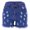thumbnail image 7 of Gubotare Stretchy Jean Shorts for Women Women's Mid-High Rise Ripped Denim Shorts Stretchy Distressed Jean Shorts with Pockets Folded Hem Casual Summer Shorts (Dark Blue,Size L), 7 of 7