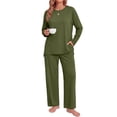 thumbnail image 2 of MOSHU 2 Piece Lounge Sets for Women Side Slit Pajamas Sets Loose Long Sleeve Tops and Wide Leg Pants Casual Outfits, 2 of 12