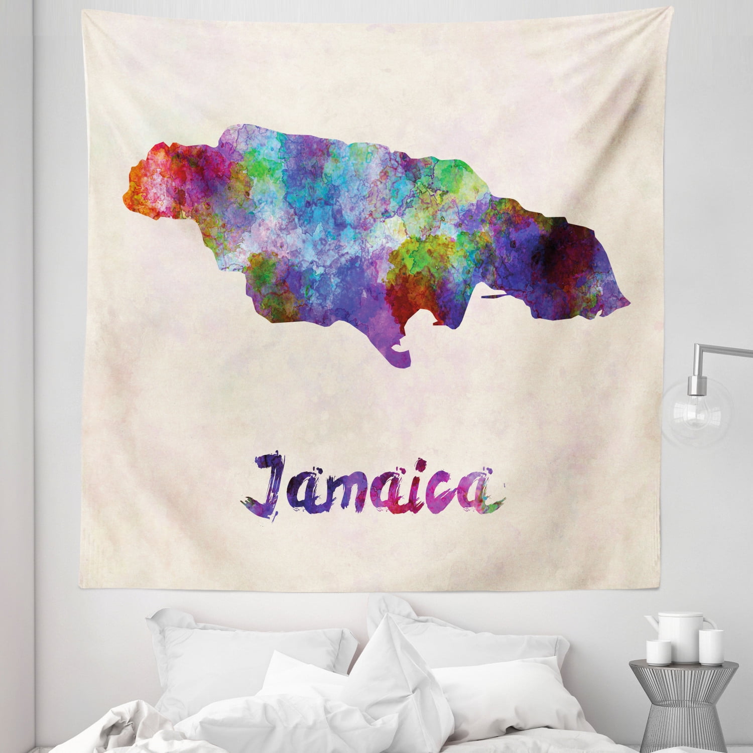 Jamaican Tapestry, Abstract Watercolor Map of Jamaica Psychedelic Inspirations Country Brush 