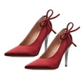 thumbnail image 4 of XYD Women Elegant Bow Pointed Closed Toe Pumps Stiletto Crystal High Heels Slip On Satin Wedding Party Dressy Shoes Size 13.5 Red, 4 of 4
