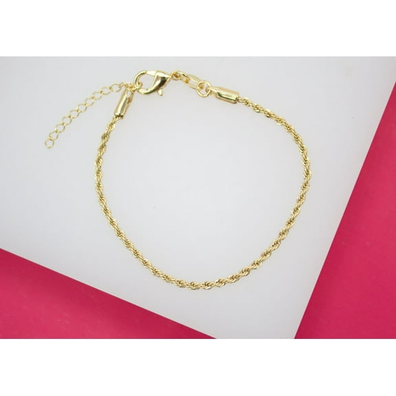 18K Gold Filled 2mm Rope Chain Bracelet (I28)