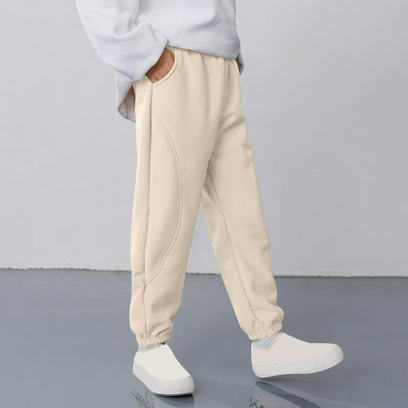 Boys Sweatpants Fleece Lined Pull-On Relaxed Fit Wrinkle-Resistant Hiking Pants Fall Winter Fashion Activewear Soft Sweatpants With Drawstring Pockets