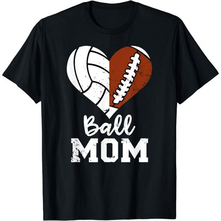 Ball Mom Heart Funny Football Volleyball Mom T-Shirt
