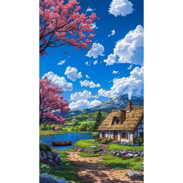 Kit Pintura Por Números Sobre Lienzo Arte Al Óleo Artesanal Imagen Casa Pared Del 40x70cm