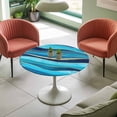 thumbnail image 4 of Blue Gold Wave Elastic Fitted Round Table Cover Abstract Art Waterproof Outdoor Tablecloth for Holiday Party, Picnic, Patio & Dining Fits Tables Up to 55"-60", 4 of 8