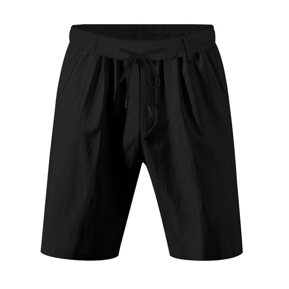 Bcfgryg Men's Linen Summer Breathable Five Shorts Cargo Shorts Men Black L