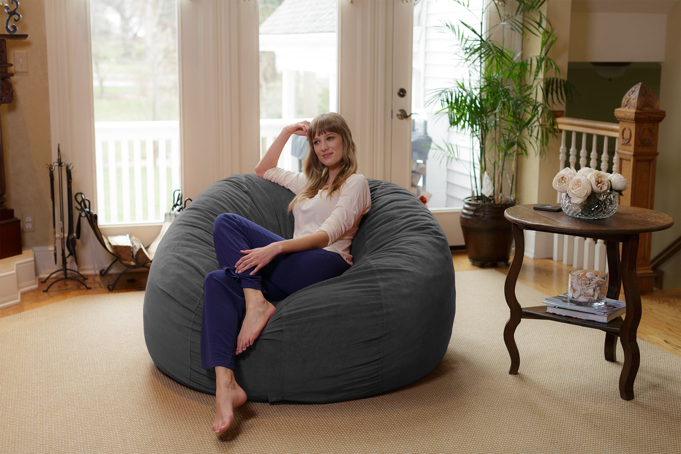 Chill Sack Bean Bag Chair, Memory Foam with Microsuede Cover, Kids, Adults, 6 ft, Grey Pebble