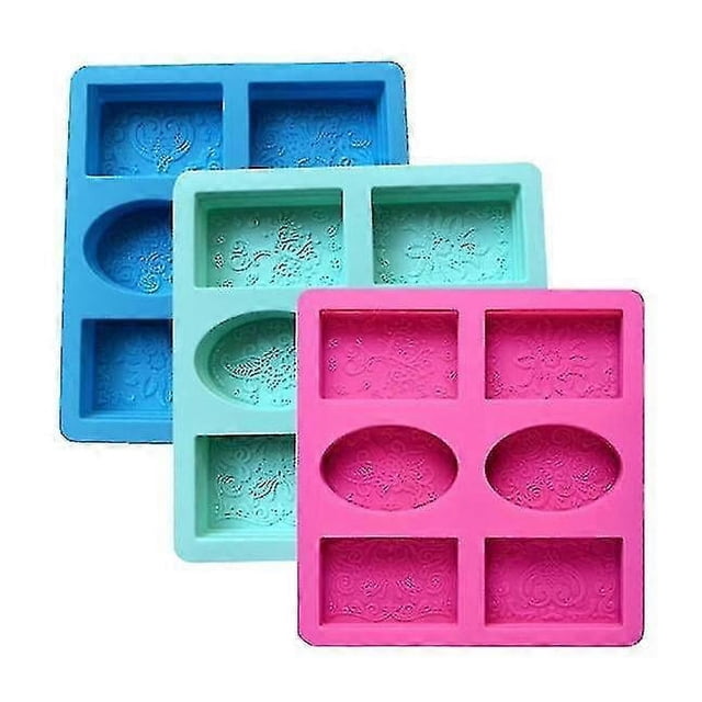 Molde de silicona para jabón, 6 moldes con relieve floral, ovalado y rectangular.
