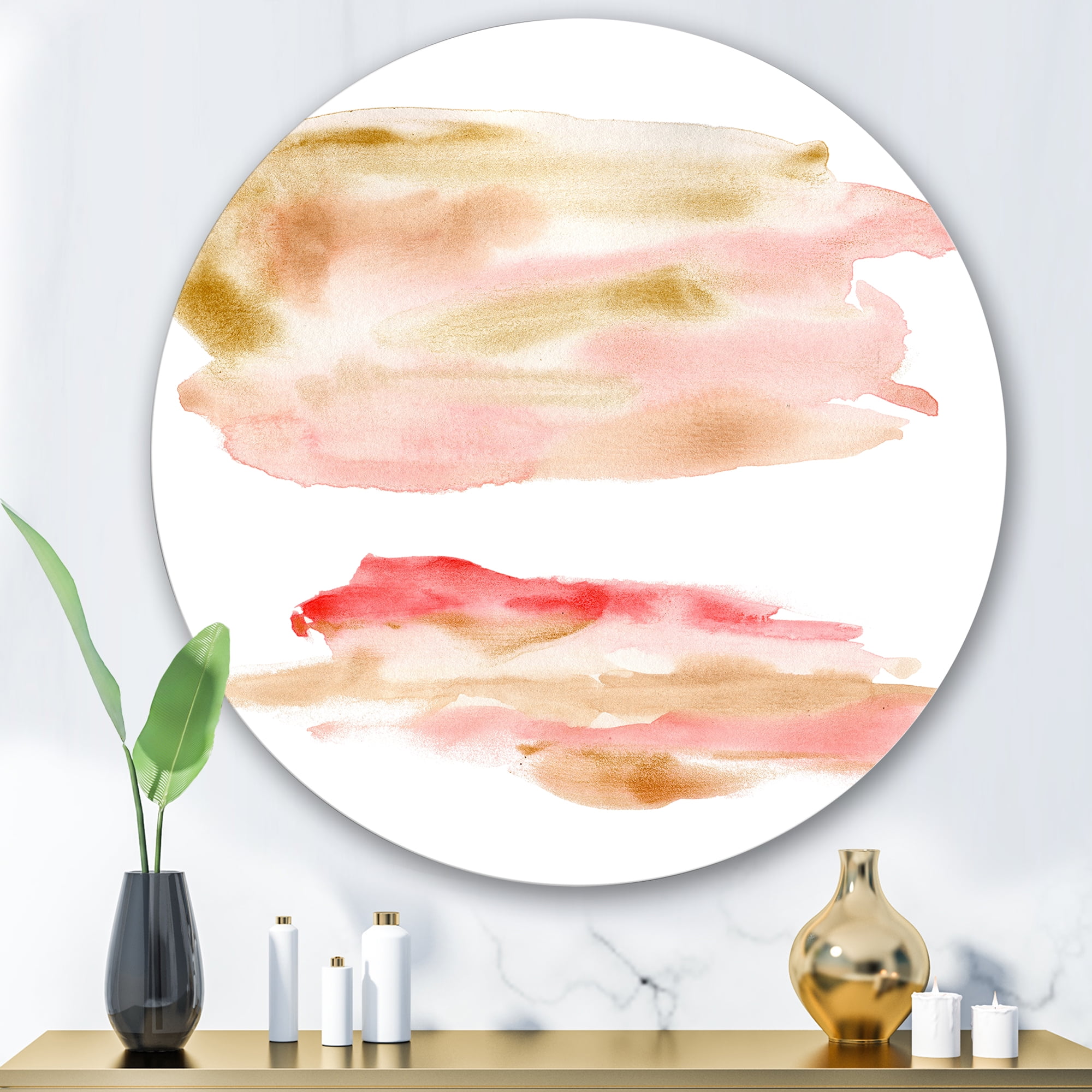 Designart 'Abstract Clouds Set With Pink Gold Beige and Red' Modern Circle Metal Wall Art 29x29 - Disc of 29