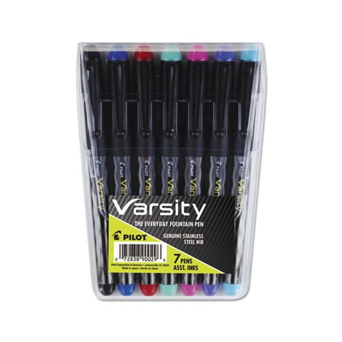 Varsity Fountain Pen 1mm, Assorted Ink, Gray Pattern Wrap Barrel, 7/Set