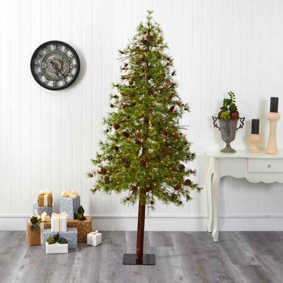 Nearly Natural Clear Prelit LED Assorted Colors Holiday Slim Christmas Tree, 7'