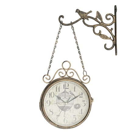 ToppiJoy 17.72 Wall Clock Double Sided, Vintage Wrought Iron Wall Clock Hanging Clocks for Home Living Room Bedroom