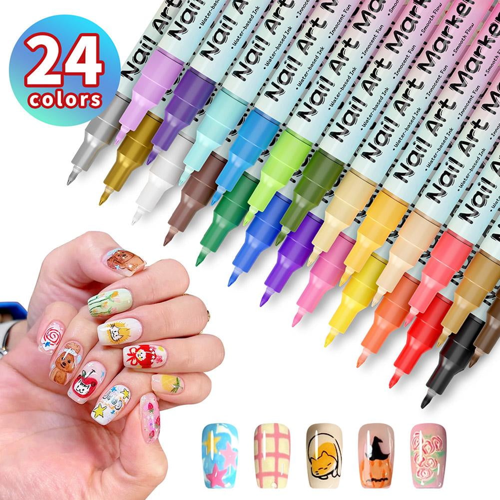 24 Colors Nail Art Marker Quick Dry Graffiti Nail Art Pens for Painting Nails