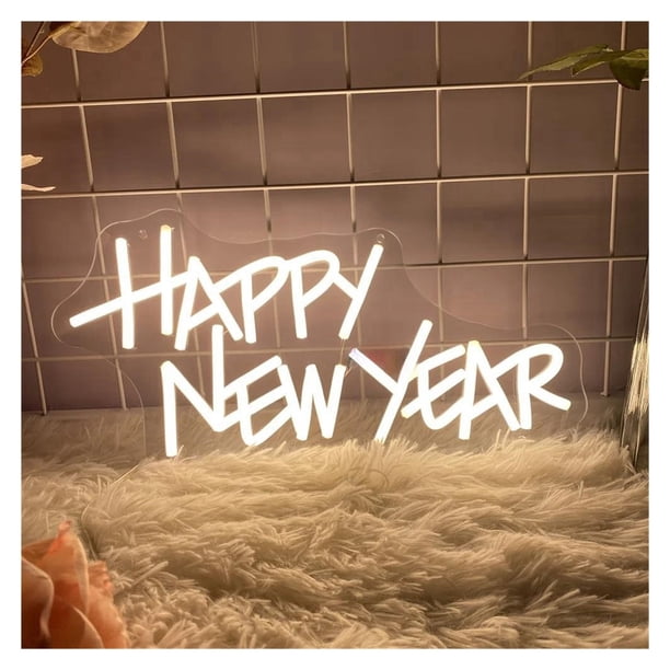 Feliz Año Nuevo Letrero De Neón Luces Regulables Decoración Alimentada Por USB Para Reuniones En El Hogar 20cm/7.87in×40cm/15.75in