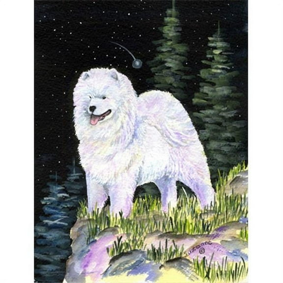 Starry Night Samoyed Canvas Flag - House Size, 28 x 40 in.