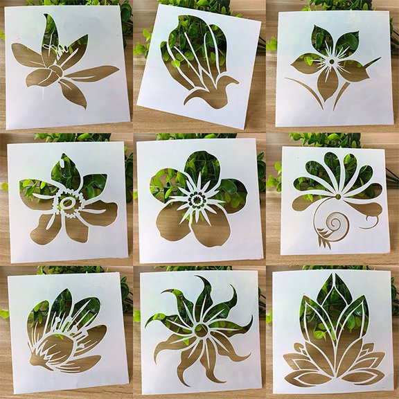 yatuiex Flower Painting Stencils for Kids, PET DIY Template 5.12"x5.12", 9Pcs for Scrapbook Greeting Card Craft B