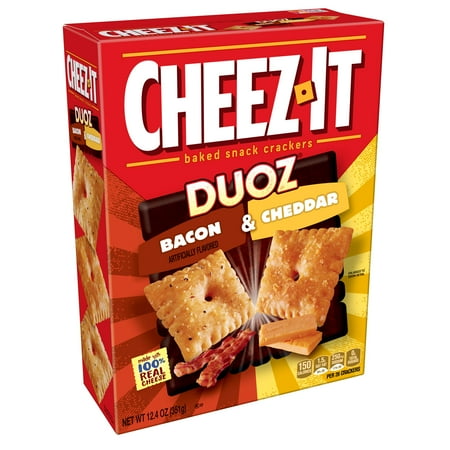 Cheddar Bacon - Cheez-It Duoz Baked Bacon & Cheddar Snack Crackers, 12.4 Oz.