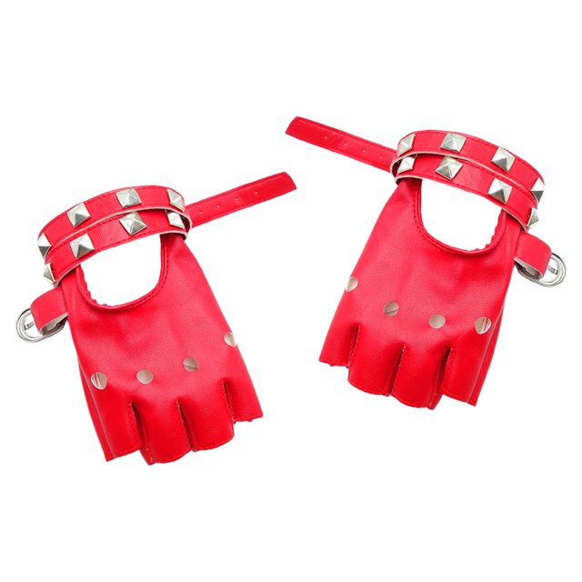 Guantes de cuero sintético de medio dedo para ciclismo, conducción, deportes, hombres, mujeres y adolescentes. rojo