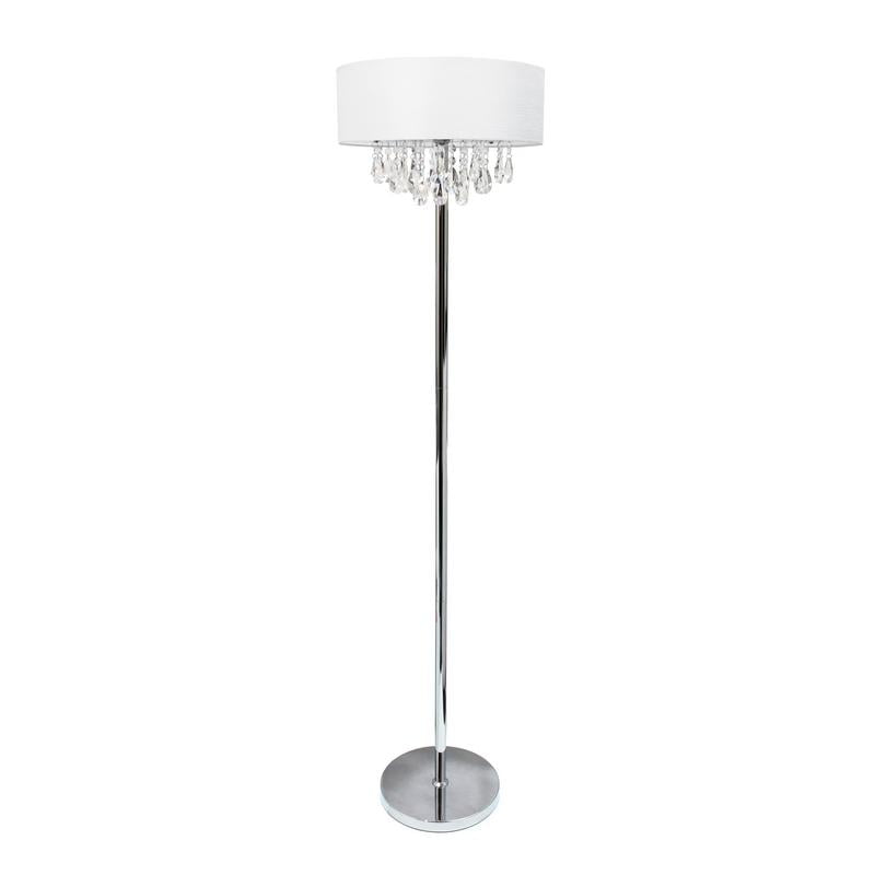 Trendy Cascading Crystal And Chrome Floor Lamp With Drum Shade