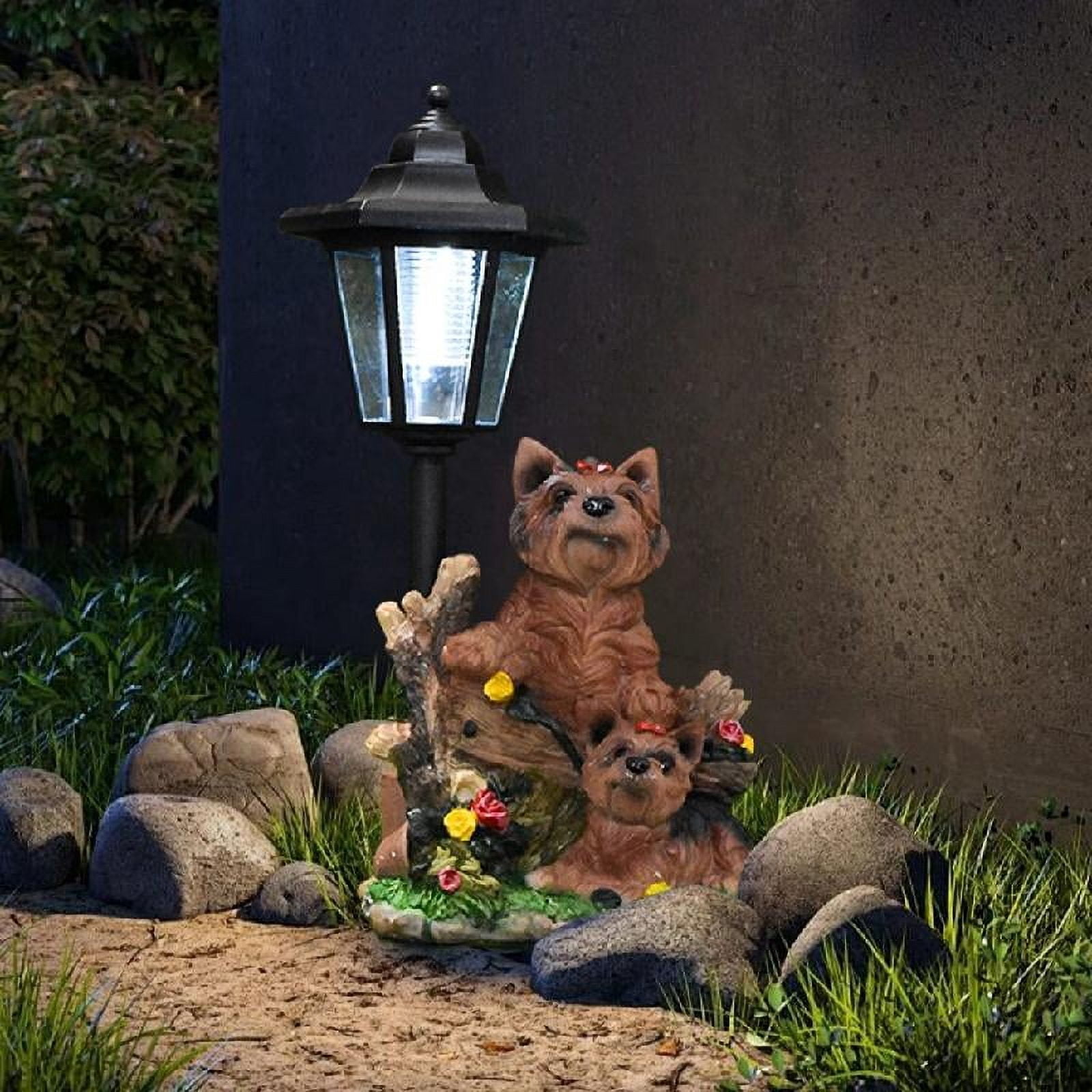 Solar Powered Dog Garden Statue with Resin Craft for Outdoor Decoration Garden Art Sculpture Elegant Yard Ornament