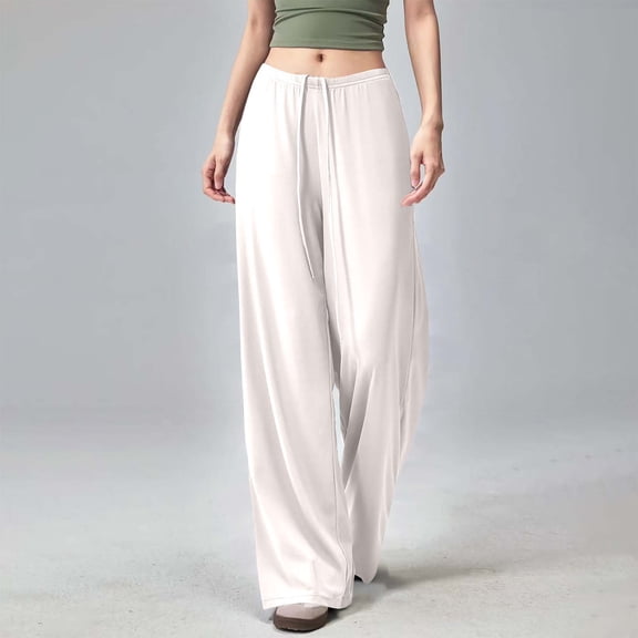 PNTUTB Women's Fashion Solid Color Drapey Elastic Waist Drawstring Casual Relaxed Comfortable Wide Leg Pants