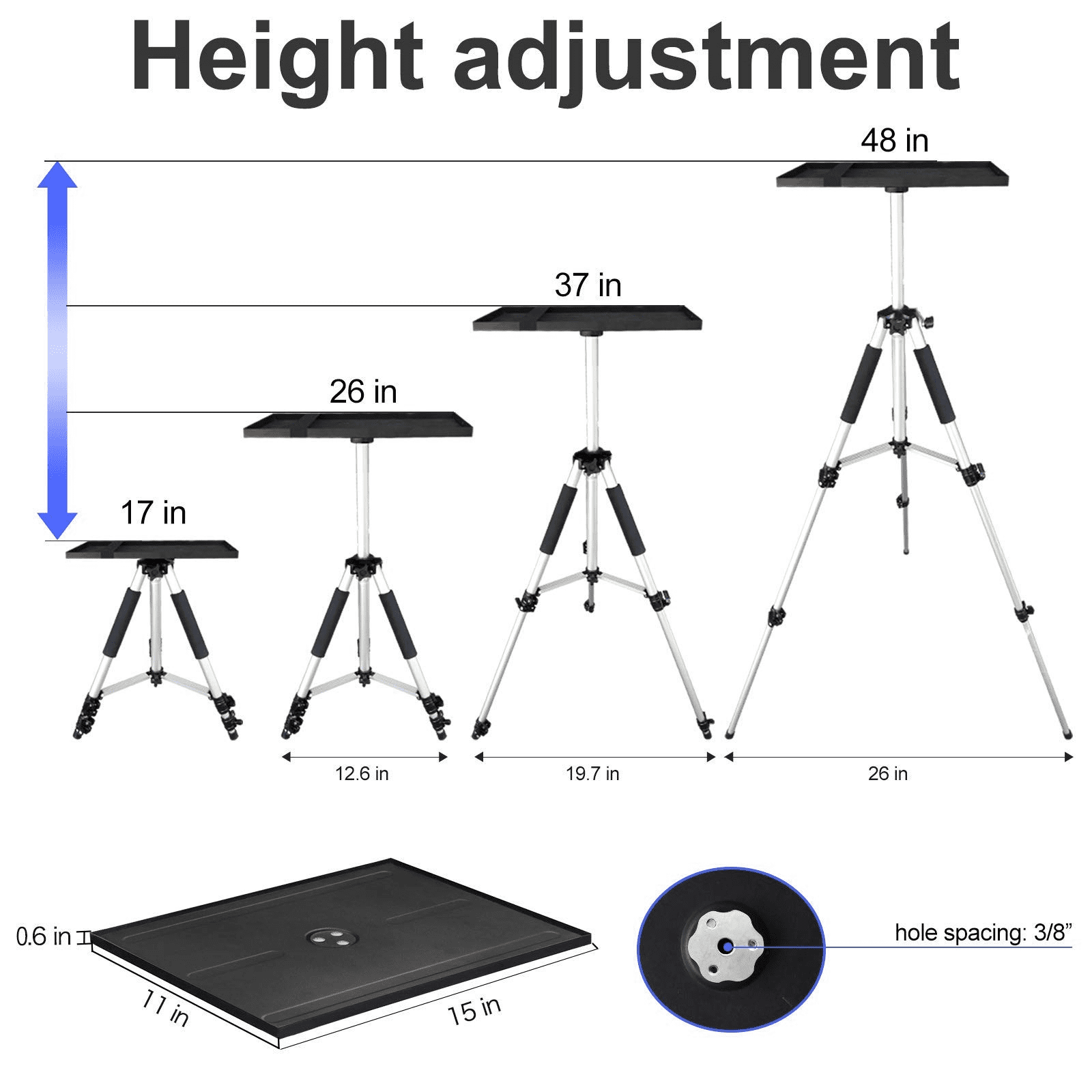 HOIN Projector Stand,Universal Laptop Stand, Aluminum Alloy Tripod Stand Adjustable Height from 17-48 inchwith Tray and Ball Head,Carry Bag(Silver)