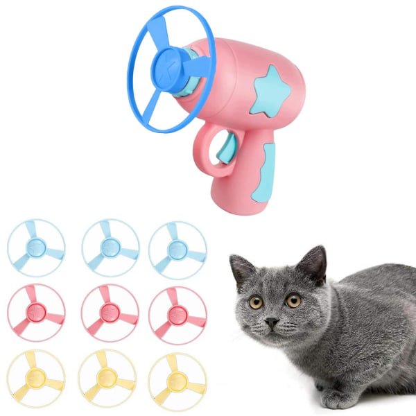 Colorful Flying Propeller Toys for Cats, Cat Toy with 1 Launcher and 10 Discs