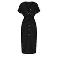 thumbnail image 6 of SEMPAI Spring Savings Summer Dresses Dresses for Women 2025 Casual Short Sleeve V-Neck Solid Long Summerdresses For Women 2025 Stylish for Easter Women Dresses, 6 of 6