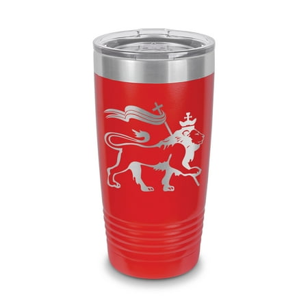 

Lion of Judah with Rasta Flag Tumbler 20 oz - Laser Engraved w/ Clear Lid - Stainless Steel - Vacuum Insulated - Double Walled - Travel Mug - tribe of jewish emperor haile selassie pride - Red