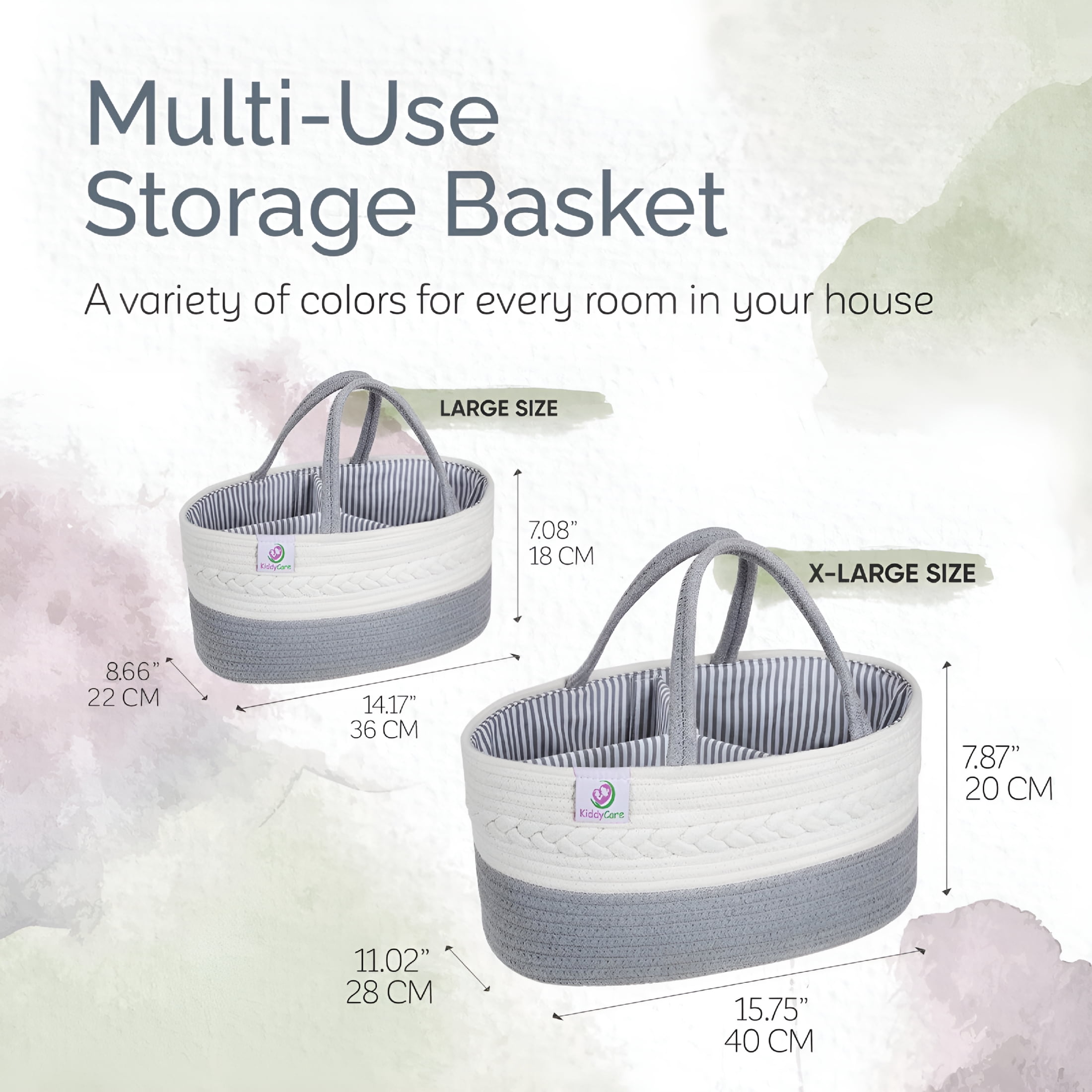 XIBUFE Woven Diaper Caddy Basket with Handle Lid,Diaper Caddy Basket with Dividers for Baby Nursery,Baby Gift,Gray,Large