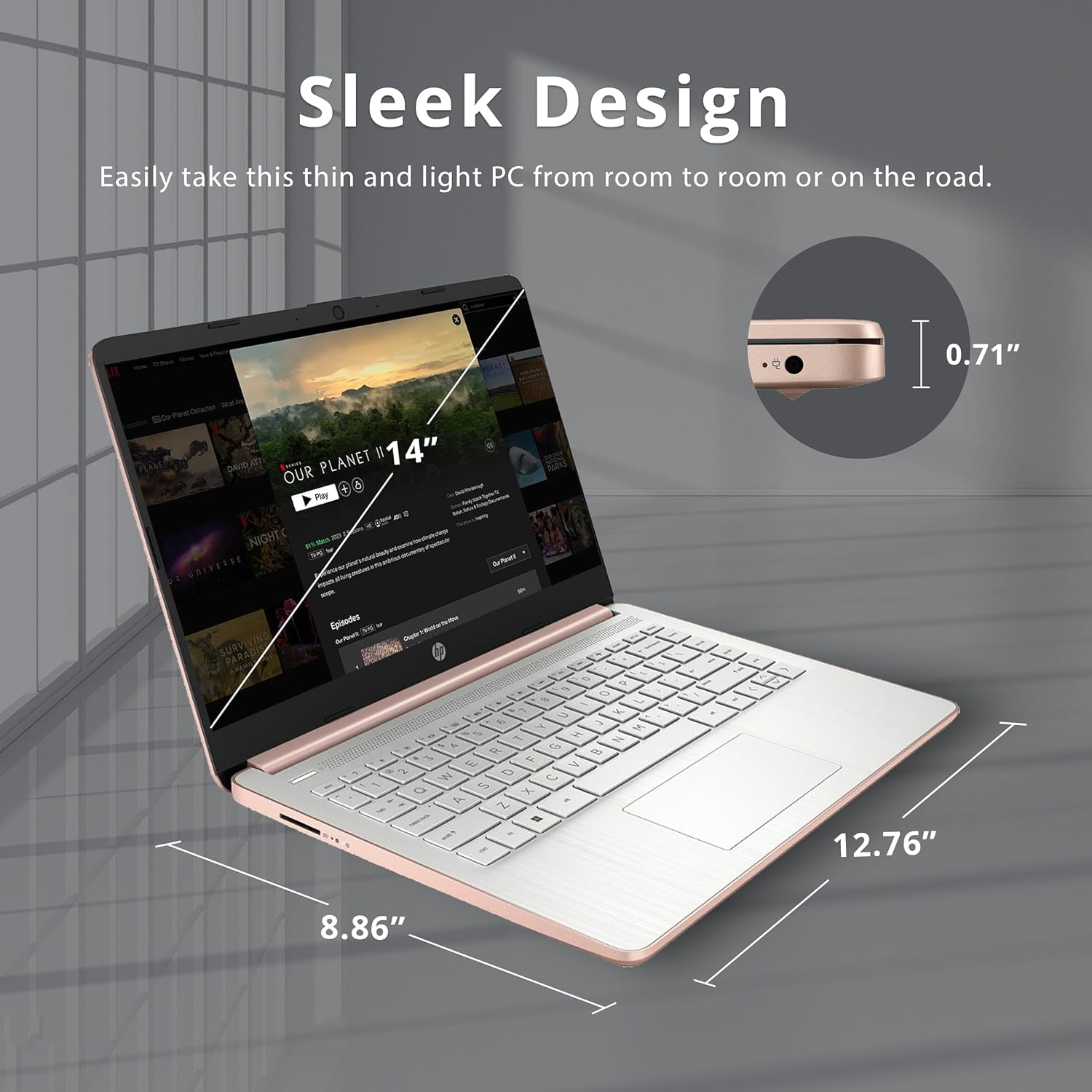 HP Stream Laptop, 14" HD BrightView Laptop, Intel Celeron N4120, 4GB RAM, 64GB SSD, Intel HD Graphics, 720p Webcam, 1 Year Office 365, Gold, Win 11, 128GB Hotface USB Card