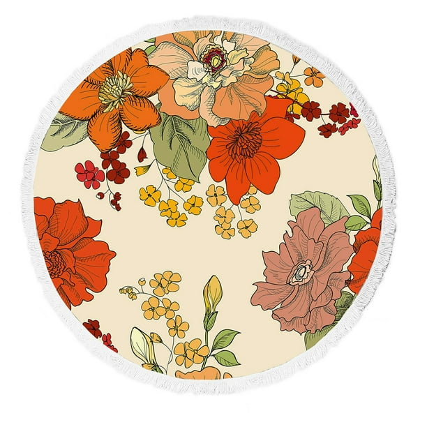 ABPHQTO Flower Floral Texture Round Beach Blanket with ...