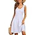 thumbnail image 3 of STYLEWORD Robe Blanche Sans Manches Col Rond Ligne A Robe d'Été Plage Vacances Remise des Diplômes Retour à la Maison (Blanc, TG), 3 of 4