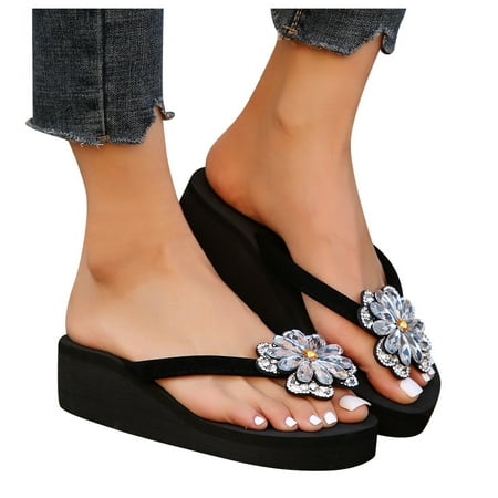 

Mnyotv Sandals Women Fashion Womens Sandals with Back Strap Shoes For Women Open Toe Flatform Wedge Casual Heeled Slip On Thick Cushion Sandal Black 39